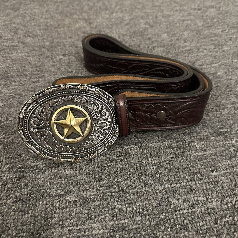Montana Silversmiths Men's Lone Star Attitude Buckle With Gingerich Leather Belt